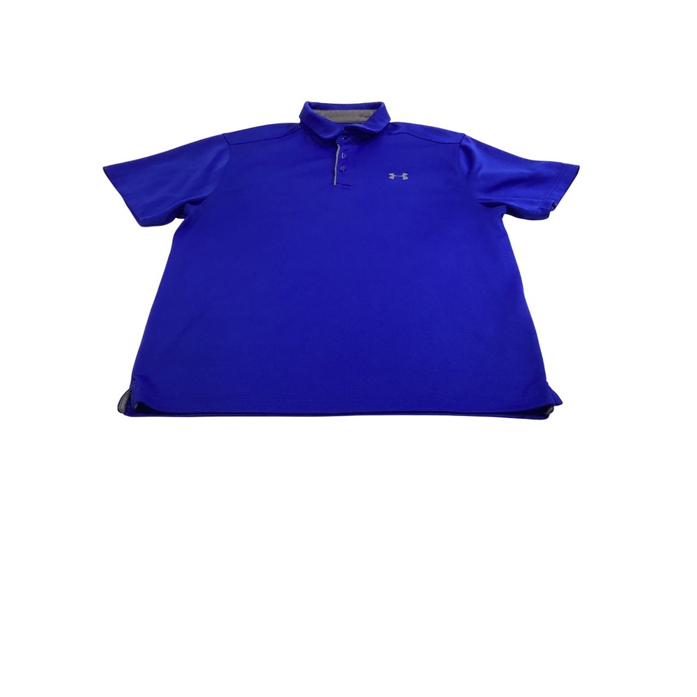 Under Armour Mens HeatGear Polo Shirt Royal Blue Short Sleeve Textured LG